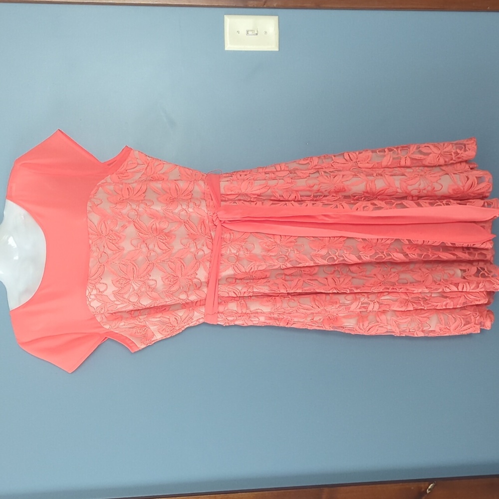 Coral Colored Lace Midi Dress